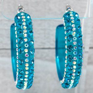 2" Clear Teal AB/Teal Lucite Rhinestone Earrings